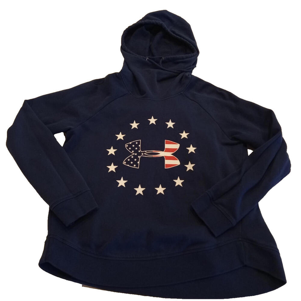 Under Armour Freedom High Neck Hoodie Women's Medium Blue USA Flag Loose Fit